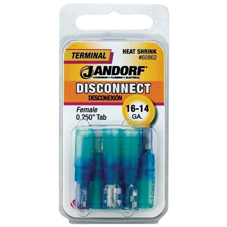 Jandorf Disconnect Terminal, 16 to 14 AWG Wire, Copper Contact, Blue, 5PK 60862