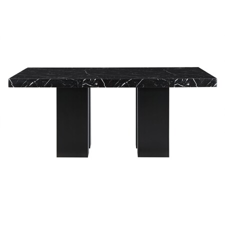 Homeroots 70" Black Faux Marble and Wood Double Pedestal Base Dining Table 564892