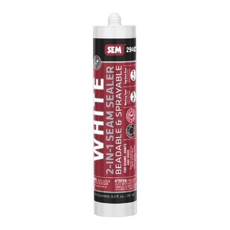 Sem 2-in-1 Seam Sealer, 9.5 oz Tube, White, Liquid, 24 hr Curing 29462