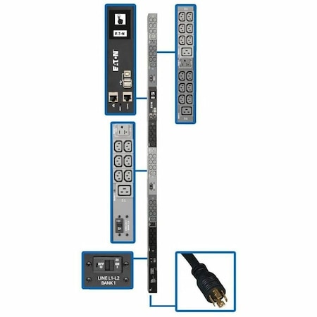 Eaton 8.6kW 208/120V 3PH Monitored PDU - LX Interface, Gigabit, 45 Outlets, L21-30P Input, LCD, 1.8 PDU3EVN6L2130