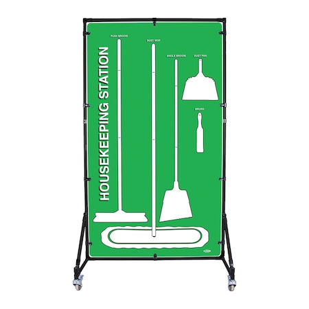 5S Supplies Housekeeping Shadow Board Broom Station V11, Green / White, Kit + Stand HSB-V11-GREEN/WHITE-KIT-STAND
