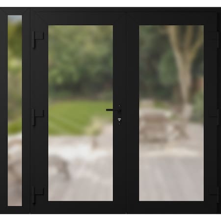 Vdomdoors Front Exterior Prehung Metal-Plastic Double Doors Frosted Glass / MANUX 8102 Matte Black / Office C MANUX8102DEXD-BLK-W72+16xH80-RH-I