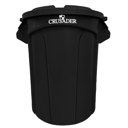 Crusader Round Heavy-duty Utility Container, 55 Gal, 26-2/5in Dia. x 33in H, PE, Black, NSF CTC-55BK