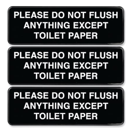 Excello Global Products Please Do Not Flush Indoor/Outdoor Wall Sign, 9in x 3in, Black Face, White Graphics, 3PK EGP-HD-0255-S
