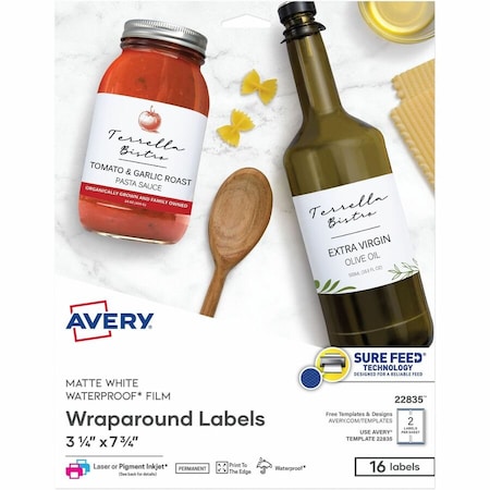 Avery Dennison Avery, DURABLE WATER-RESISTANT WRAPAROUND LABELS W/ SURE FEED, 3 1/4 X 7 3/4, 16PK 22835