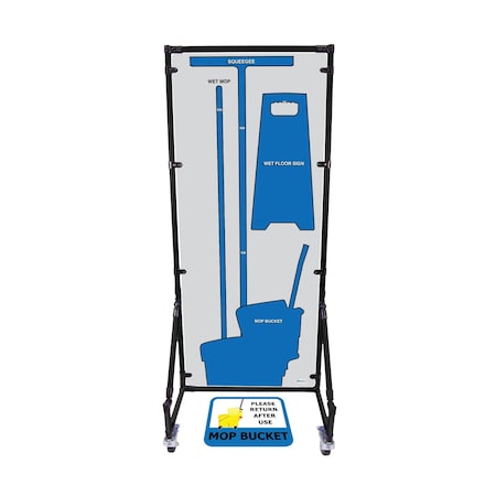 5S Supplies Housekeeping Shadow Board Broom Station V15, Gray / Blue, Kit, No Text HSB-V15-GRAY/BLUE-KIT-NO TEXT