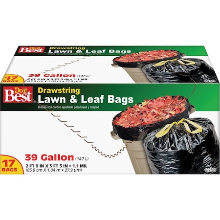 All-Source 39 Gal. Black Drawstring Lawn & Leaf Bag, 17PK 602505
