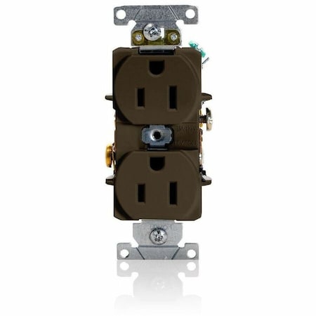 Leviton Straight Blade Receptacle, 5-15R, 15 A, 125V AC, 2 Pole, 3 Wire, Flush Mount, Grounded 5252