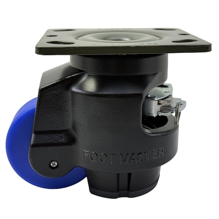 Foot Master Leveling Caster, Rachet, 75mm MC Nylon Wheel, 95x95mm Plate, Swivel, 750kg Cap, NBR Foot Pad, Black GDR-100-F-MCN-FBL
