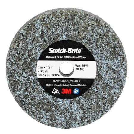 Scotch-Brite Deburr and Finish Pro Unitized Wheel, 9C Extra Coarse+, 3 in x 1/2 in x 3/8 in, 20PK DP-UW