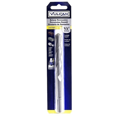 Vulcan Drill Bit, 1/2 in Dia, 6 in OAL, Percussion, Spiral Flute, Straight Shank 203541OR