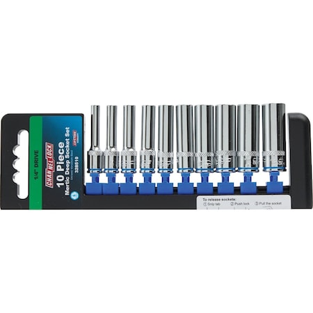 Channellock Metric 1/4'' Drive 6-Point Deep Socket Set, 10-Piece 328510