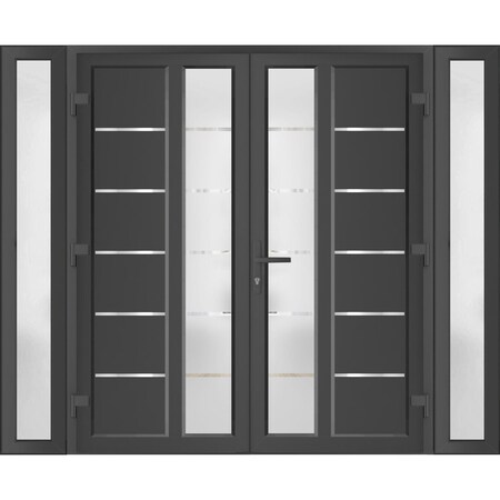 Vdomdoors Front Exterior Prehung Metal-Plastic Double Doors / MANUX 8088 Antracite / 2 Sidelites Exterior Win MANUX8088DEXD-ANT-LH-W12+72+12xH80