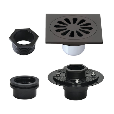 Kingston Brass 4" Brass Square Grid Shower Drain with Hair Strainer and Base Flange, Oil Rubbed Bronze BSFK4161ORB