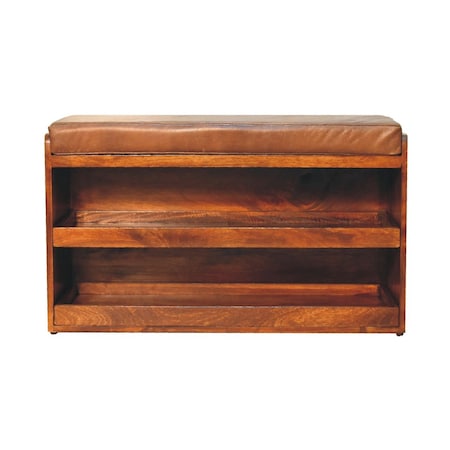 Homeroots 35in Brown and Solid Wood Storage Bench With Shoe Storage 718250