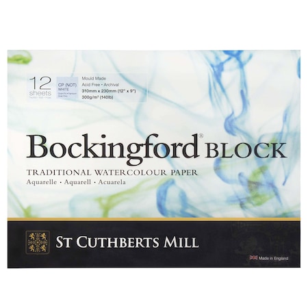 St Cuthberts Bockingford Watercolor Block, Cold Pressed, White, 140lb/300gsm, 12 Sheet, 9x12 inch T46930001011C