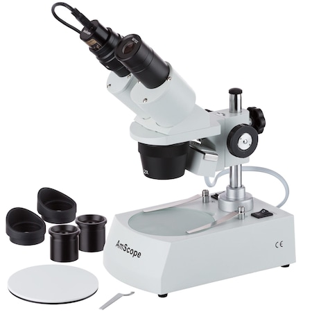 Amscope SE306 Compact Multi-Lens Binocular Stereo Microscope 20X-80X w/Angled Head, Metal Pillar Stand, Top & SE306R-PZ-E