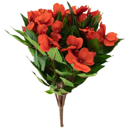 Allstate 13.7 in. New Guinea Impatiens Artificial Floral Bush Flowers, Red 35163954