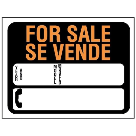 Hy-Ko Hy-Glo Series Identification Sign, For Sale Se Vende, Fluorescent Orange Legend, Plastic 3072
