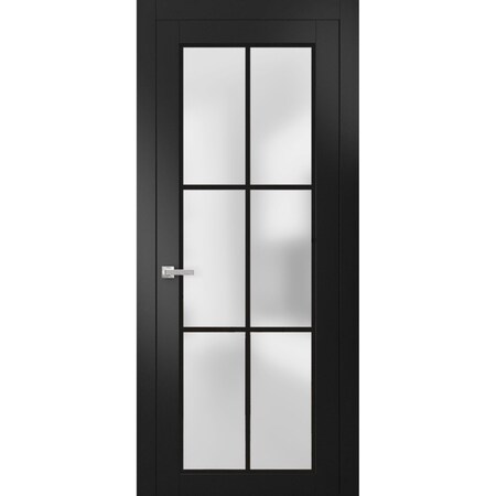 Sartodoors Solid French Door Frosted Glass Planum 2122 Black 42x84 Solid Core Modern Interior PLANUM2122ID-BLK-42 x 84-Butterfly