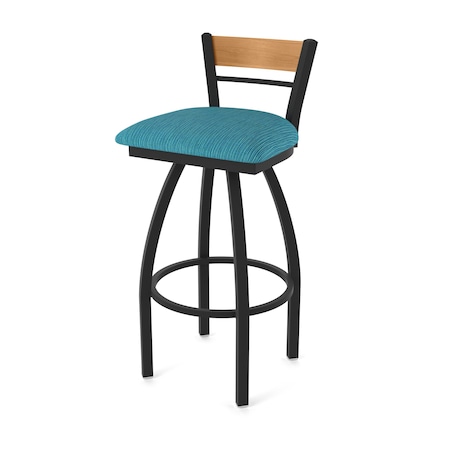 Holland Bar Stool Co Revelle 36in Swivel Extra Tall Bar Stool, Black Wrinkle Finish, Medium Back and Graph Tidal Seat 881