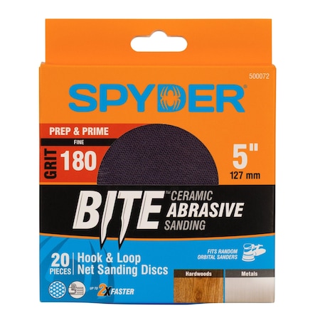 Spyder 5-Inch 180 Grit Ceramic Net Hook and Loop Sanding Discs, 20PK 500072
