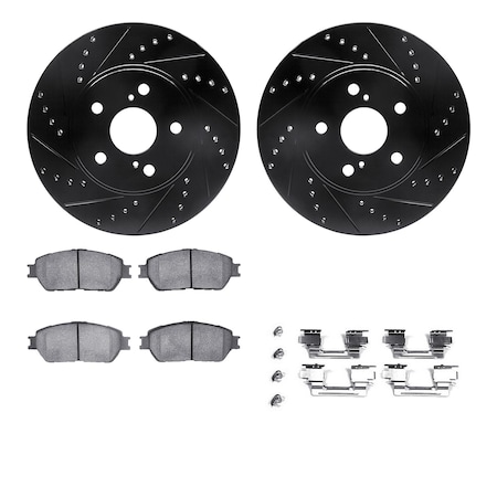 Dynamic Friction Co DFC Rotors-Drilled & Slotted-Black w/ 5000 Advanced Brake Pads Incl Hdw 8512-76107