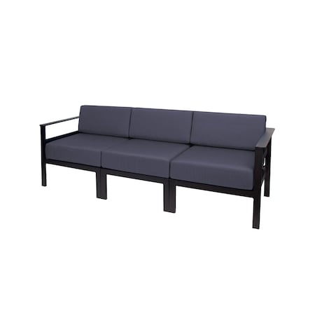 Bfm Seating Belmar 82in Outdoor Sectional Sofa with Sunbrella Cushions, Sand Black Frame PH6101BL-14089