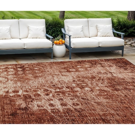 Homeroots 10' X 14' Orange Ikat Washable Indoor Outdoor Area Rug 577000