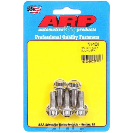 Arp 771-1001 8 x 1.25 x 20 mm 12-Point Stainless Steel Bolt Kit, 5 Piece ARP771-1001