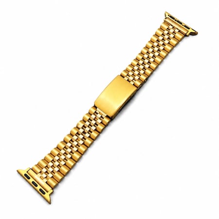 Elegani Yellow Gold Classic Multi-Link Stainless Steel Replacement Band Compatible with Apple Watch 45mm BJBF-YGD-45mm