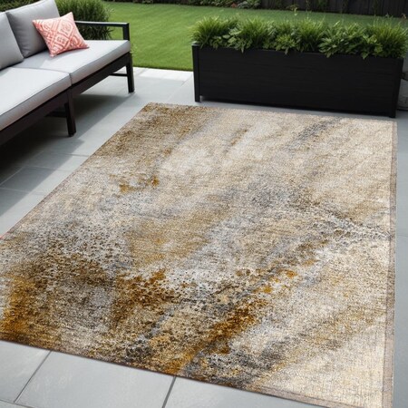 Homeroots 5' X 8' Brown Abstract Washable Non Skid Indoor Outdoor Area Rug 559572