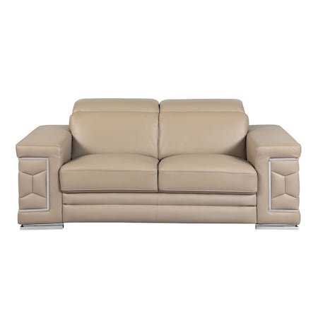 Homeroots 72in Cream and Silver Italian Leather Loveseat 720509