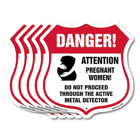 Signmission Pregnant Women Shield Sign Danger! Atten, 12 inch X 12 inch, Aluminum Metal Sign, 5PK SHI-A-5Pack-12-433