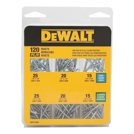 Dewalt Rivet Assortment Pack, 120-Piece DWHT75099