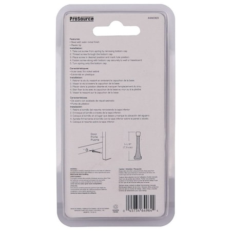 Prosource Heavy-Duty Spring, 15/16 in Dia Base, 3-1/8 in Projection, Plastic & Steel, Satin Nickel H62-B043C-PS