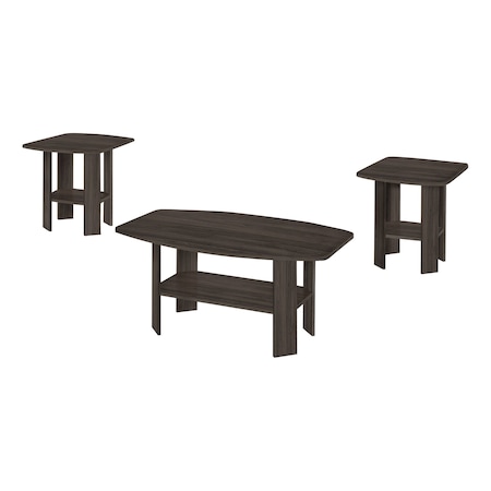 Homeroots Set of Three 36" Oak Coffee Table With Three Shelves, 3PK 490022