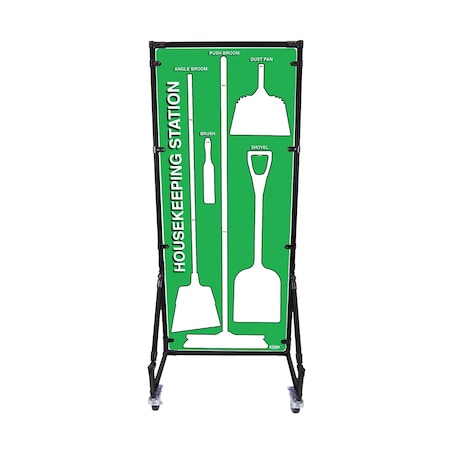 5S Supplies Housekeeping Shadow Board Broom Station V17, Green / White, Kit + Stand HSB-V17-GREEN/WHITE-KIT-STAND