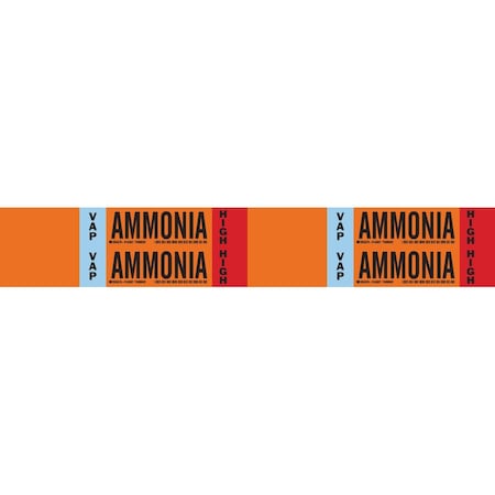 Brady VAP AMMONIA HIGH Pipe Marker, 1.125in H x 7in W, Card of 4 Each, Fits Pipes .75in Thru 2.375in, 4PK 145907
