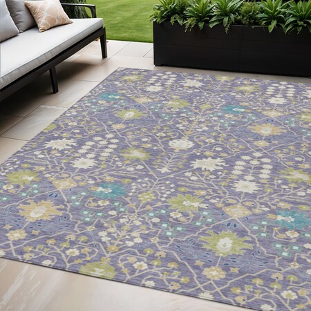 Homeroots 5' X 8' Lavender Blue And Green Oriental Washable Indoor Outdoor Area Rug 598059