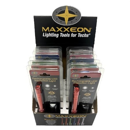 Maxxeon Workstar Rechargable Led Zoom Penlight/Inspection Light Usb-C Mixed Display Of Red, Orange, Green,  03010