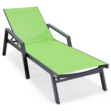 Leisuremod Marlin Patio Chaise Lounge Chair with Armrests in Black Aluminum Frame, Green MLABL-77G