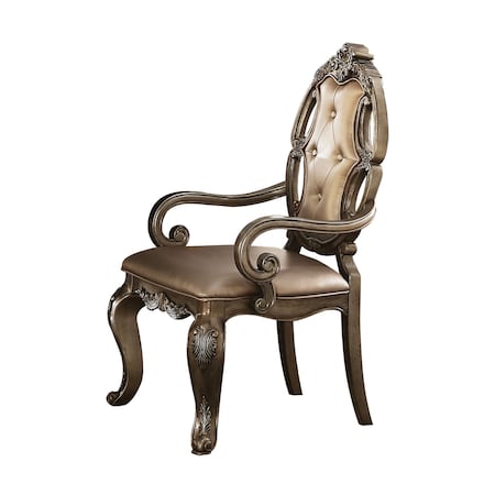 Homeroots Set of Two Tufted Oak Upholstered Faux Leather And Solid Wood Dining Arm Chairs, 2PK 573383