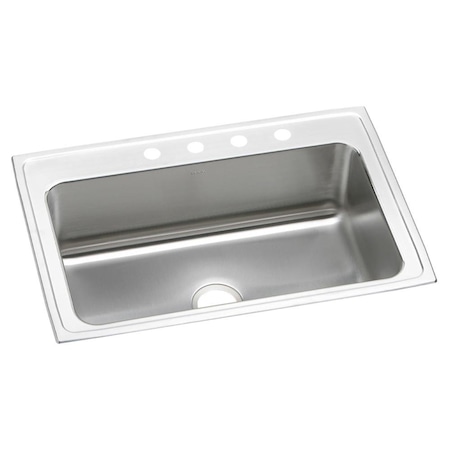 Elkay Sink, Drop-In Mount, 4 Hole, 28" x 16", Lustrous Satin DLRS3322104