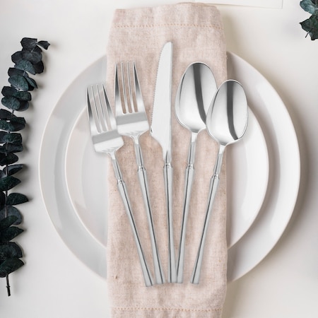 Smarty Had A Party Silver Moderno Plastic Cutlery Set - Spoons, Forks, Knives, Mini Spoons, Mini Forks (300 Guests), 1500PK 9330-SSPCS-CASE