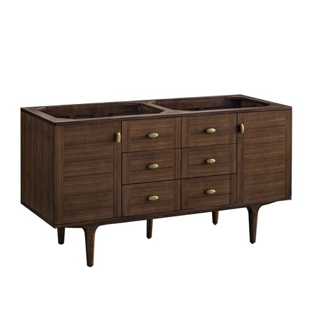 James Martin Vanities Vanity, without top, Mid-Century Walnut, 59.9 in W x 23.5 in D, 670-V60D-M-WLT