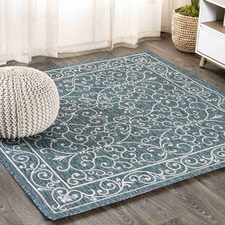 Jonathan Y Charleston Vintage Filigree Textured Weave Teal/Gray 6 ft Square Indoor/Outdoor Area Rug SMB106F-6SQ