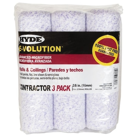 Hyde Roller Cover, 3/8 in Thick Nap, 9 in L, Microfiber Cover, 3PK 47303