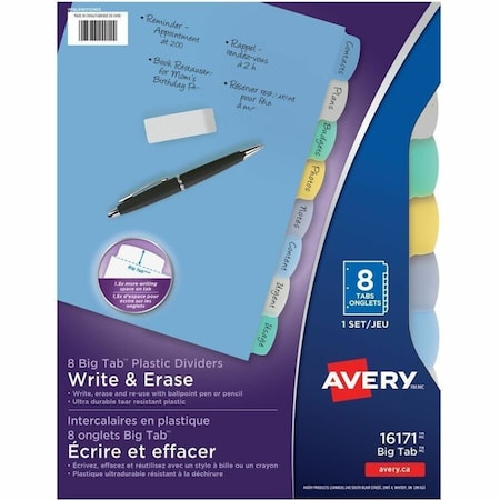 Avery Dennison Avery Translucent Durable Write-on Divider, 8.5"x11", 8 Tabs, Clear/Multicolor 16171