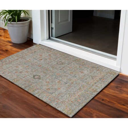Homeroots 3' X 5' Taupe Terra Cotta And Tan Floral Washable Indoor Outdoor Area Rug 604737